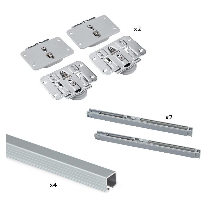 

Sistema Flow para 2 puertas correderas de madera apoyadas, cierre suave, tableros no incluidos, Acero y aluminio, anodizado