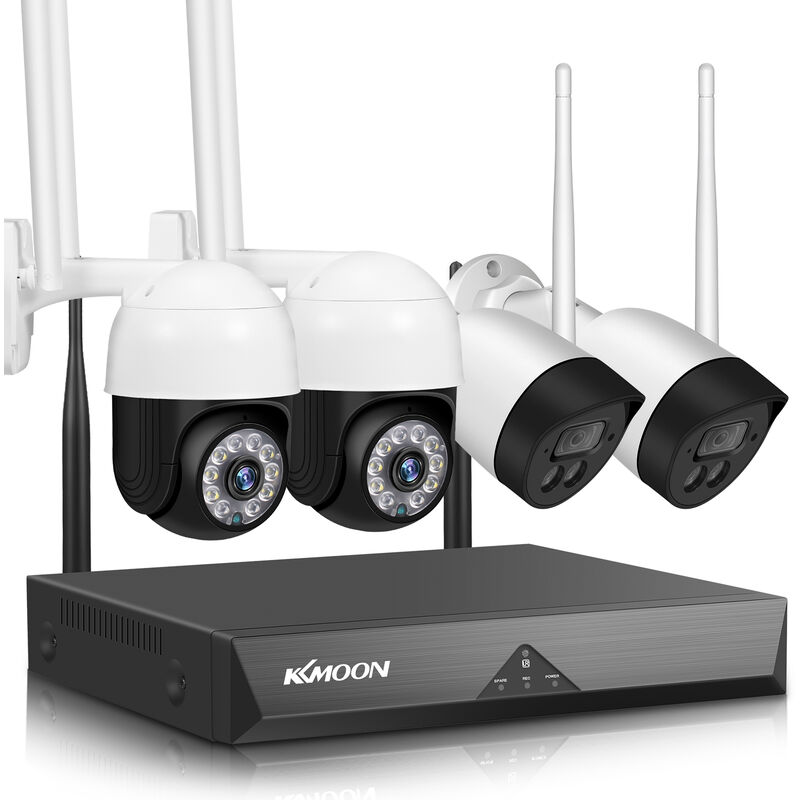 

Happyshopping - Sistema inalambrico de camaras de seguridad WiFi, NVR de 8 canales + 2 camaras bala inalambrica de 3 MP + 2 camaras PTZ inalambrica