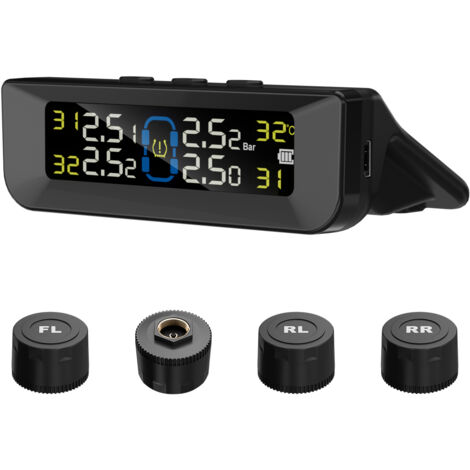 Sistema inalámbrico solar de monitoreo de presión de neumáticos LIFCAUSAL con pantalla LCD, alarma por voz, 6 modos de alerta y 4 sensores externos para monitoreo en tiempo real.
