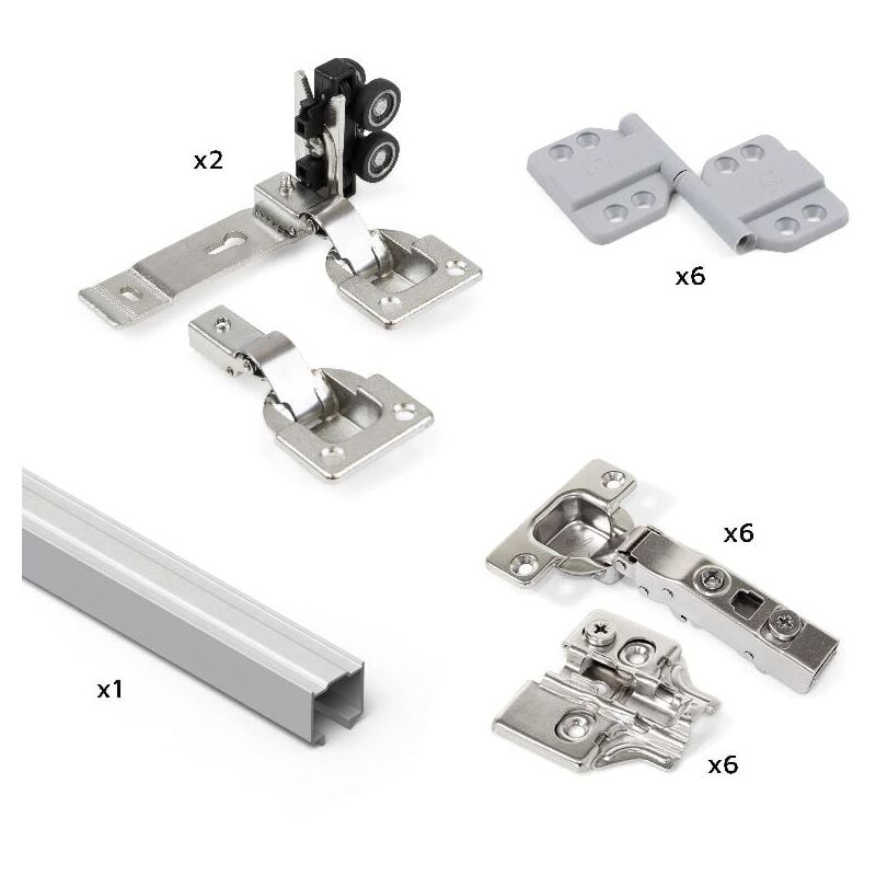 

EMUCA sistema twofold en formato kit para 2 puertas correderas de madera colgadas y plegables con cierre suave., sin guiador inferior, anodizado mate