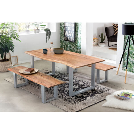 SIT 07107-32 Esstisch Baumkante massiv Akazie natur 120 x 80 silber