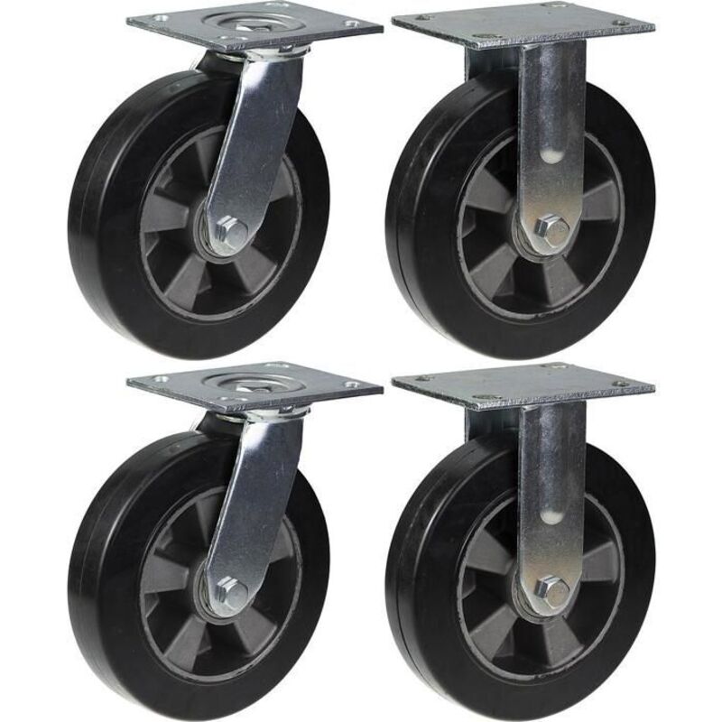 Site wheels for construction equipment - PARNELLS - 200 mm - Black rubber - Capacity 1800 kg - Set of 4