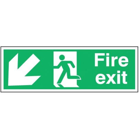 Sitesafe Fire Exit Arrow Down Left Rigid PVC Sign - 450 x 150mm