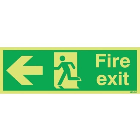 Sitesafe Fire Exit Arrow Left Photoluminescent Vinyl Sign - 450 x 150mm