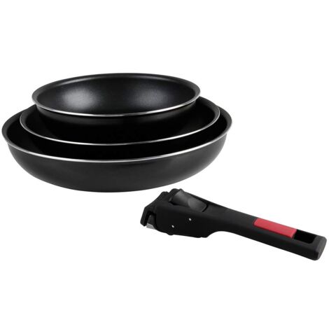 Sitram 712379 Set 3 Padelle Agile diam. 20, 24 e 28 cm in alluminio con rivestimento antiaderente nero senza PFOA - manico rimovibile a clip - tutte le fonti di calore compresa induzione
