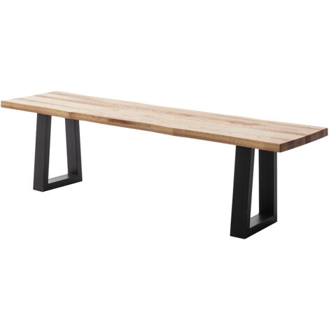 Sitzbank 160x40 cm mit Baumkante, Trapez-Gestell, Eiche massiv geölt, PARACATU-06