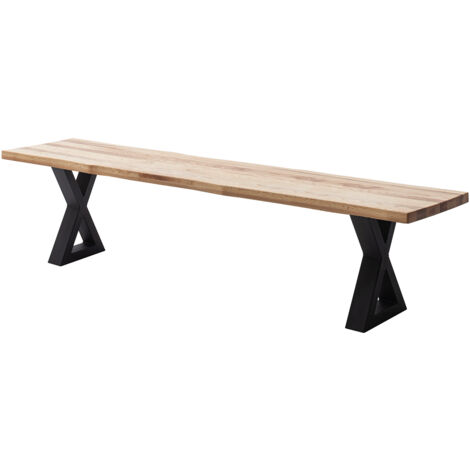 Sitzbank 180x40 cm mit Baumkante, X-Gestell, Eiche massiv geölt, PARACATU-06