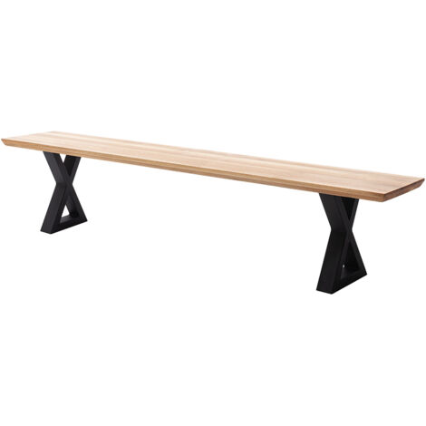 Sitzbank 200x40 cm mit Schweizer Kante, X-Gestell, Eiche massiv geölt, PARACATU-06