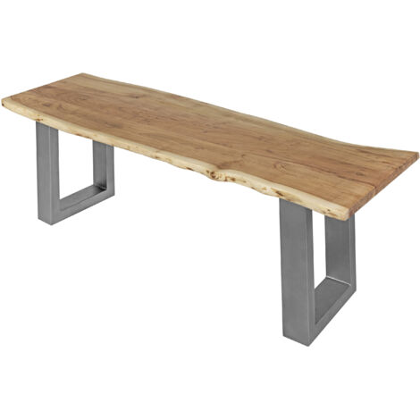 Sitzbank Baumkante 140 cm natur massiv Akazie silber