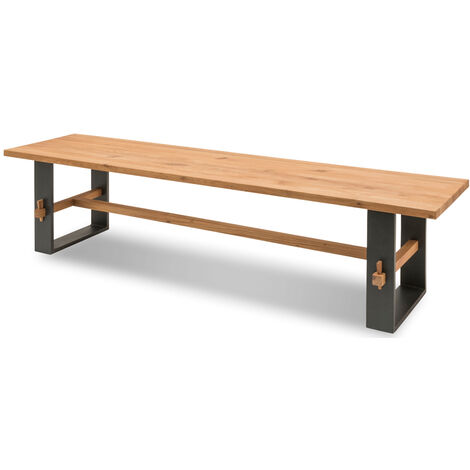 Sitzbank Esszimmer Eiche massiv geölt PLESSA-64, mit Metall Fuß in schwarz, B/H/T: ca. 200/37/46 cm
