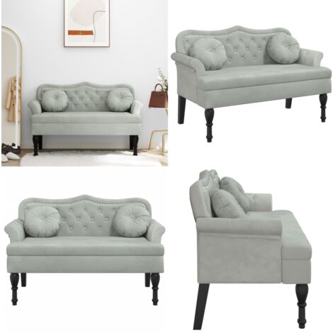 Sitzbank mit Kissen Hellgrau 120,5x65x75 cm Samt - Samtsofa - Wohnzimmersofa - Couch - Sessel - Grau Sofa - Home & Living