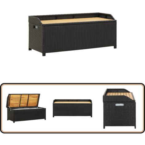 Sitzbank mit Stauraum 120 cm Poly Rattan Schwarz - Gartenzubehör - Gartenbank - Außenmöbeln - Gartenstuhl - Rattan Möbel
