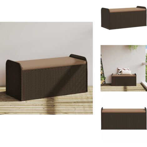 Sitzbank mit Stauraum & Kissen Braun 115x51x52 cm Poly Rattan - Sitzbank - Gartenbank - Outdoor Möbel - Poly Rattan - Stauraum
