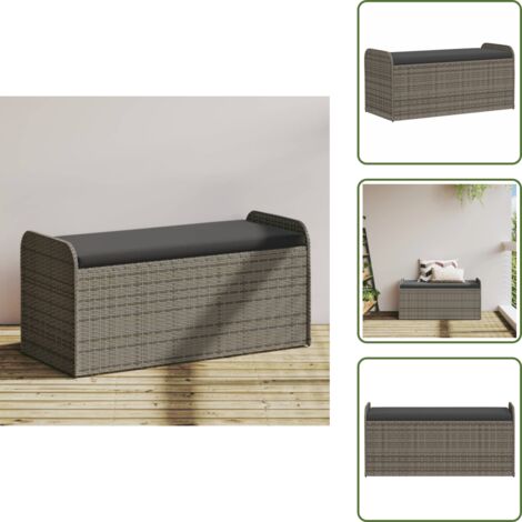 Sitzbank mit Stauraum & Kissen Grau 115x51x52 cm Poly Rattan - Gartenzubehör - Gartenbank - Outdoor Möbel - Polyethylen Furniture - Rattan Gartenmöbel