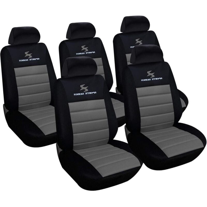 WOLTU 5er Sitzbezüge Auto Einzelsitzbezug universal Größe, Komplettset,Grau-Schwarz