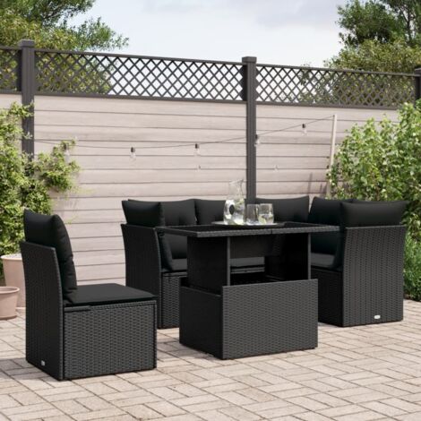 Sitzgruppe für den Garten 6-teilig mit Kissen schwarz Geflecht