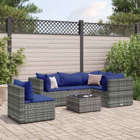 Sitzgruppe Garten 6 Teile mit Kissen Grau Geflochtenes Material