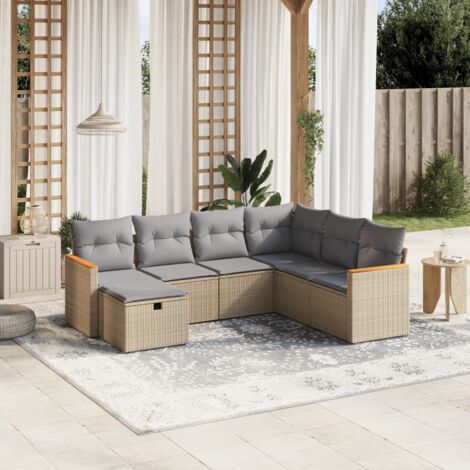 Sitzgruppe Garten mit Kissen 7-teilig gemischtes Beige aus geflochtenem Kunststoff
