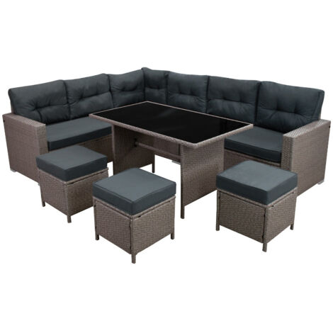 Sitzgruppe Lounge Gartenmöbel Sitzecke Rattan Polyrattan Gartengarnitur Grau