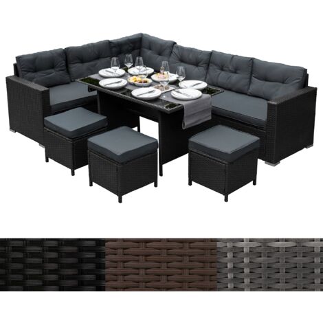 Sitzgruppe Lounge Gartenmöbel Sitzecke Rattan Polyrattan Gartengarnitur Schwarz