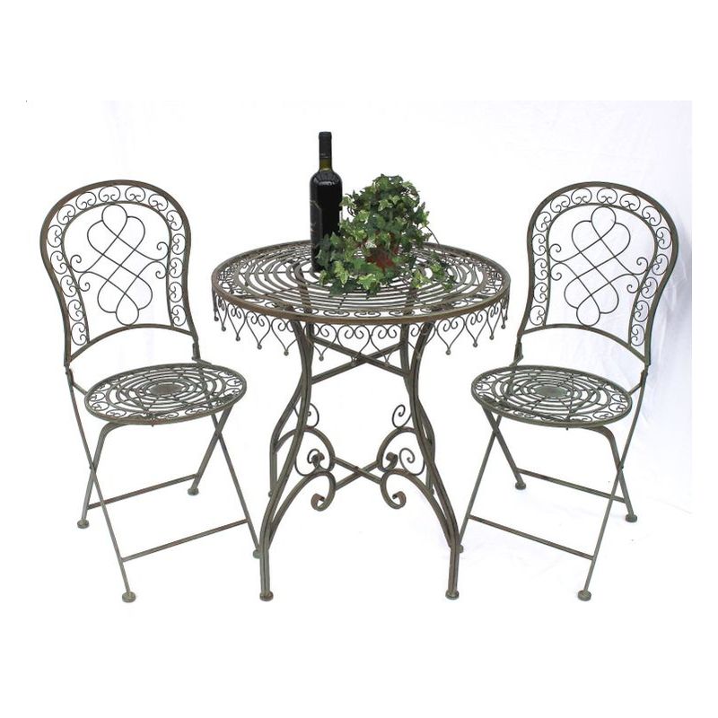 Sitzgruppe Eisen Garten Antik Bistroset Malega Bistrotisch mit 2 Stühlen klappbar Metall Gartentisch - Dandibo