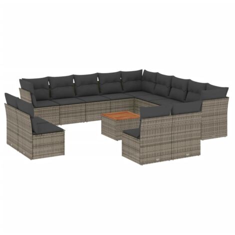 Sitzgruppe mit Kissen 14 Teile grau Rattan