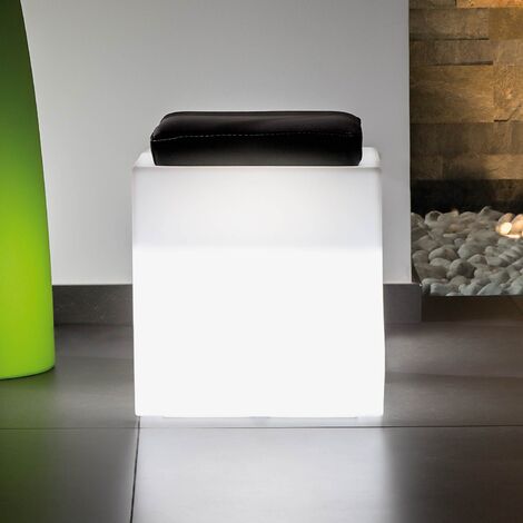 Sitzhocker Eckig mit Led aus Harz mod. Square 40x40 cm mit weissem Licht