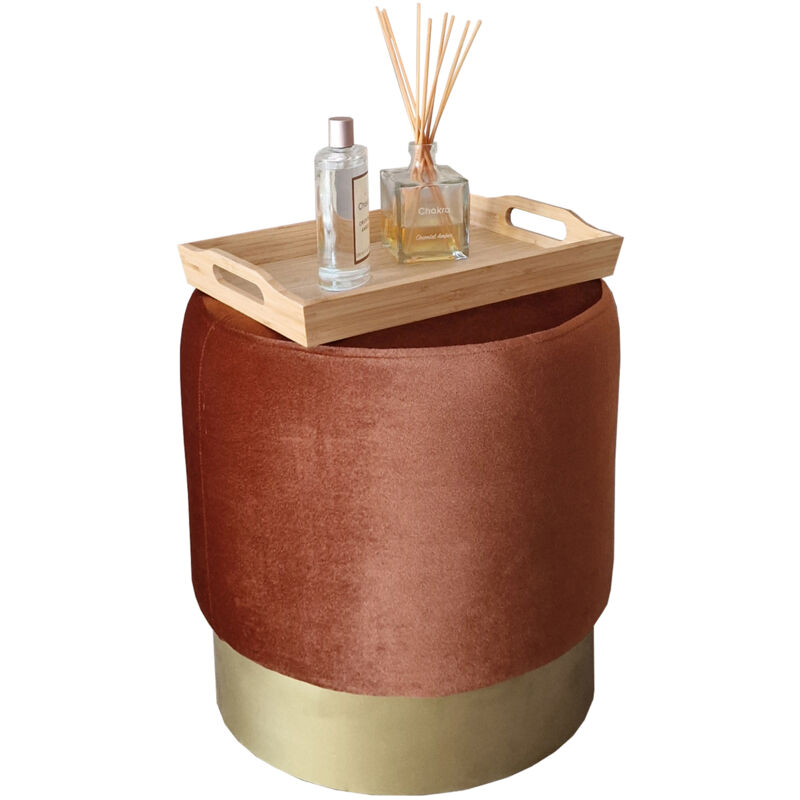 Tabouret Larvik métal velours 40 x 40 cm or orange [en.casa]