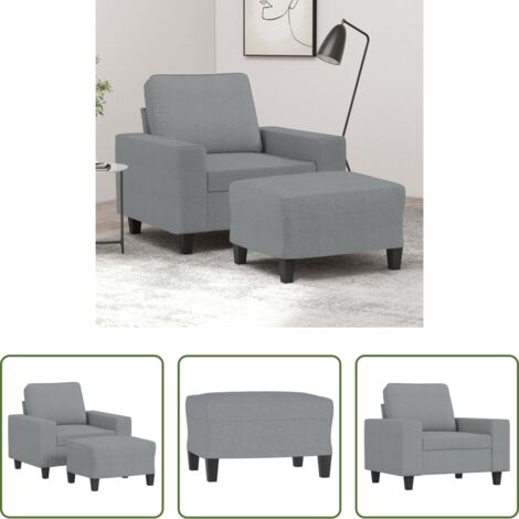 Sitzhocker -  Sessel mit Hocker Hellgrau 60 cm Stoff