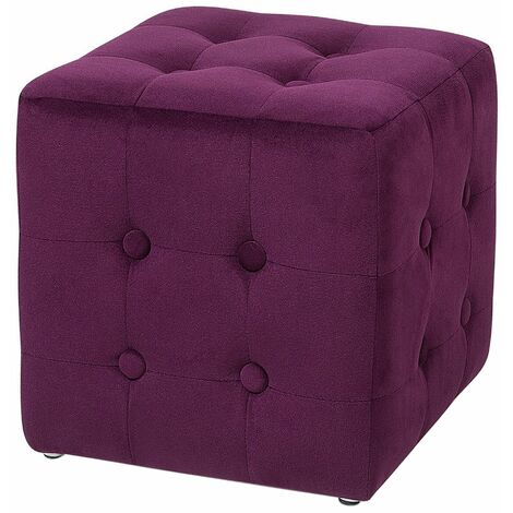 Sitzhocker Violett Samtstoff Knopfsteppung Quadrat 30 x 30 cm Eleganz