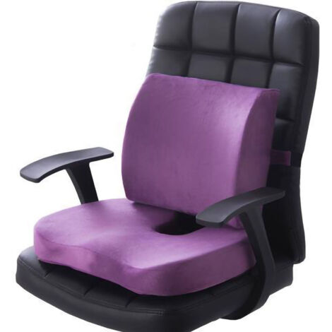Sitzkissen mit Lendenwirbelstütze – Weiches Polyester-Set für Büro und Zuhause – Lila Rücken- und Sitzkissen
