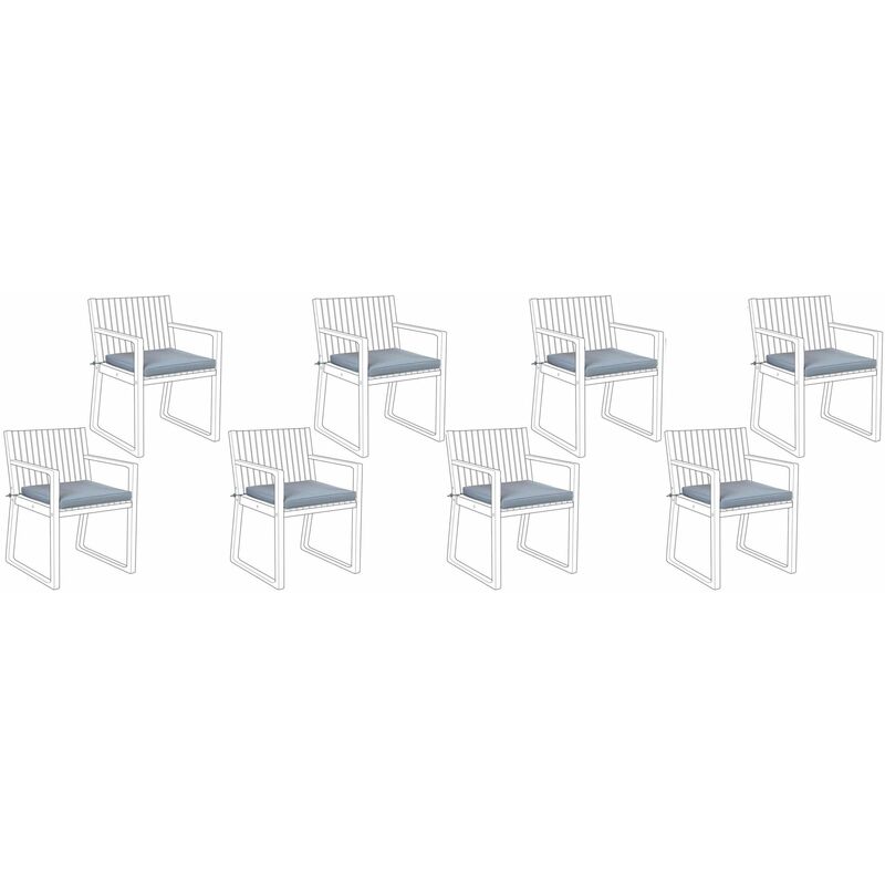 Beliani - Sitzkissen Set für Stuhl Blau Polsterbezug 8 Stück Garten Gartenmöbel Gartenstuhl - Blau