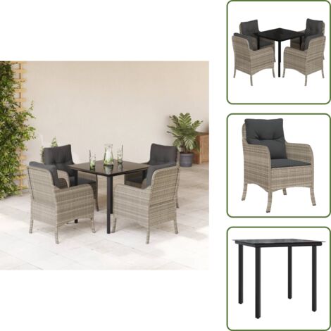 Sitzkissen - vidaXL 5-tlg. Garten-Essgruppe mit Kissen Hellgrau Poly Rattan - Rückenkissen