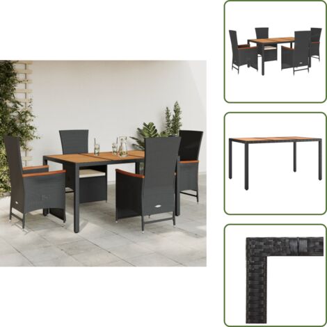 Sitzkissen - vidaXL 5-tlg. Garten-Essgruppe mit Kissen Schwarz Poly Rattan - Rattanmöbel