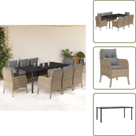 Sitzkissen - vidaXL 9-tlg. Garten-Essgruppe mit Kissen Beige Poly Rattan - Rückenkissen