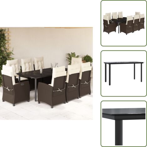 Sitzkissen - vidaXL 9-tlg. Garten-Essgruppe mit Kissen Braun Poly Rattan - Rückenkissen