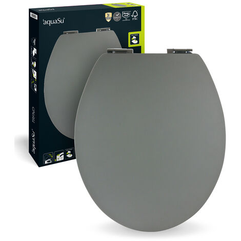 SITZPLATZ® WC-Sitz mit Absenkautomatik, Grau, Soft-Touch Toilettensitz mit Holzkern, Fast-Fix Befestigung, Standard O Form universal, Metallscharnier, Motiv WC Deckel, samtener Soft Touch, 40396 2