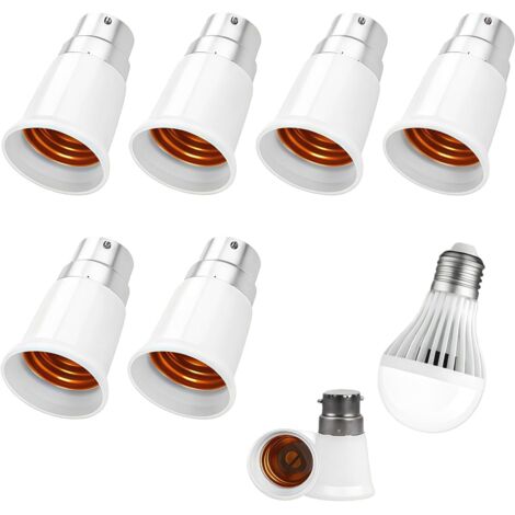 Six adaptateurs B22 vers E27, convertisseurs de douille B22 vers E27, adaptés aux lampes LED et incandescentes, 0-250V.