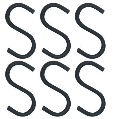 Six black carpet hooks for towels and kitchen utensils