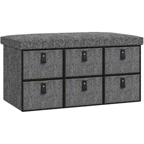 Six-Drawer Shoe Storage Bench, with Padded Top Seat - Dark Grey