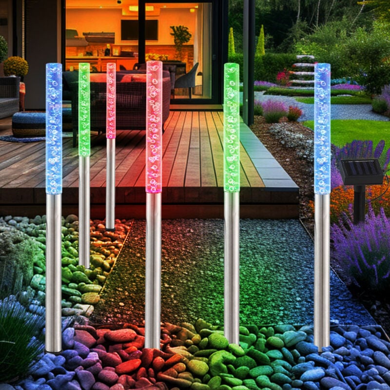 Ensemble led de 6 lampes solaires extérieures IP44 changeur de couleur coloré terrasse jardin éclairage véranda décoration lampe