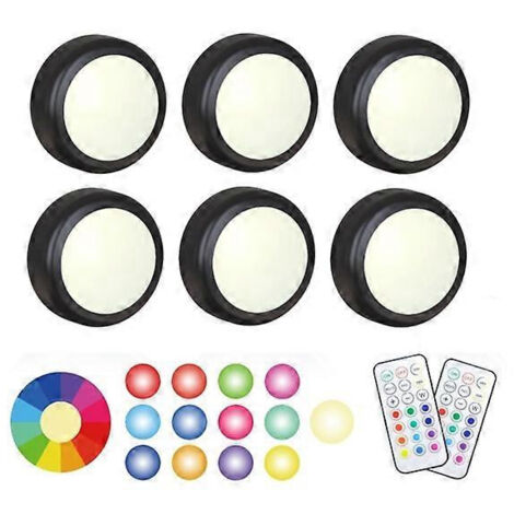 Six projecteurs LED, avec deux télécommandes, design RGB, multicolore, noir.