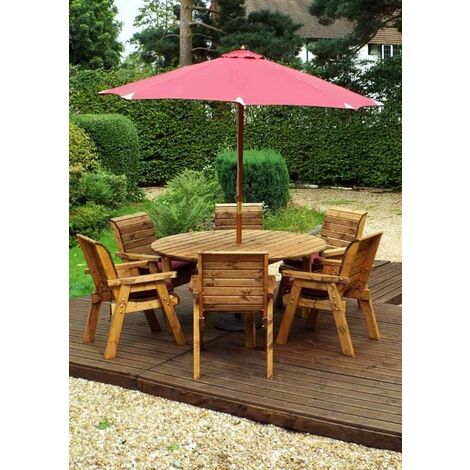 Six Seater Circular Table Set with Cushions - W280 x D280 x H98 - Fully Assembled - Burgundy