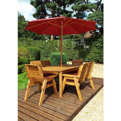 Six Seater Rectangular Table Set with Cushion - W290 x D245 x H98 - Fully Assembled - Burgundy