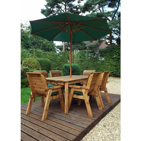 Six Seater Rectangular Table Set with Cushions - W290 x D245 x H98 - Fully Assembled - Green