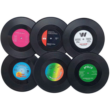 Six sous-verres décorés de motifs de disques vinyles vintage, antidérapants et résistants à la chaleur, pour le café et les boissons