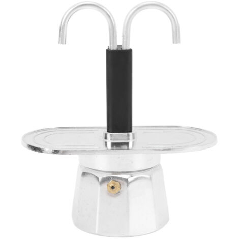 SIXRUN 2-Tassen-Mini-Kaffeemaschine, Doppelkopf-Kaffeemaschine aus Aluminiumlegierung für den Herd, 100-ml-Kaffeemaschine aus Edelstahl mit Kanalsystem für Zuhause und Büro (kleinere Basis).