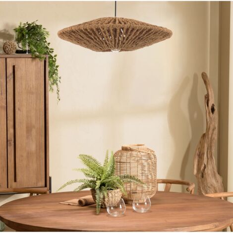 SIXTINE - Suspension 'cymbale' 60x60cm en bois teck recyclé et rotin