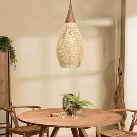 SIXTINE - Suspension 'goutte' 35x35cm bois de teck et rotin naturelle