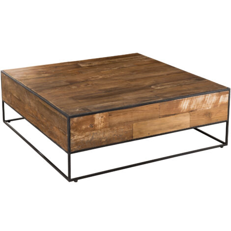SIXTINE - Table basse bois carrée 100x100cm Teck recyclé et métal